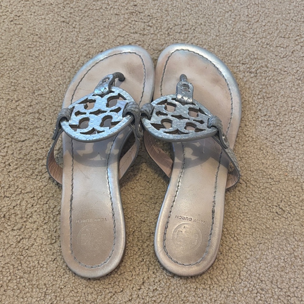 Tory Burch Metallic Silver Sandals